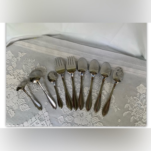 RSVP beaded 18/10 stainless steel Flatware set 9 serving pieces set pointed tip - Picture 7 of 7